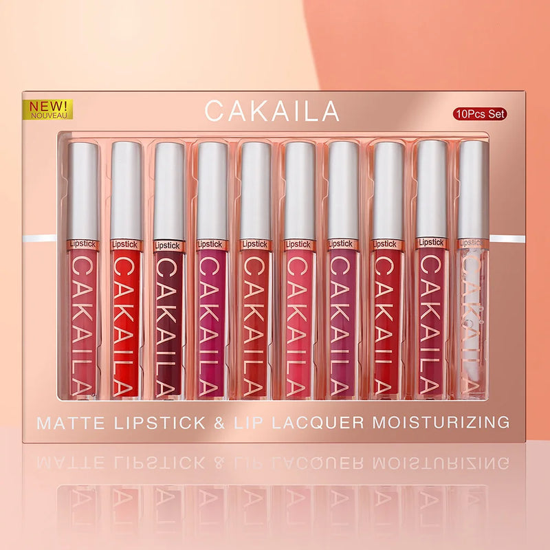 CAKAILA 10pcs/set Nude Lip Gloss Matte Velvet Lipstick Waterproof Long-lasting  Liquid Lipstick Women Moist Lip Tint